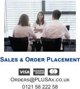 Sales & Order Placement   Orders@PLUSAx.co.uk 0121 58 222 58