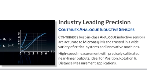Industry Leading Precision Contrinex Analogue Inductive Sensors   Contrinex’s best-in-class Analogue inductive sensors are accurate to Microns (µM) and trusted in a wide variety of critical systems and innovative machines. High-speed measurement with precisely calibrated, near-linear outputs, ideal for Position, Rotation & Distance Measurement applications.